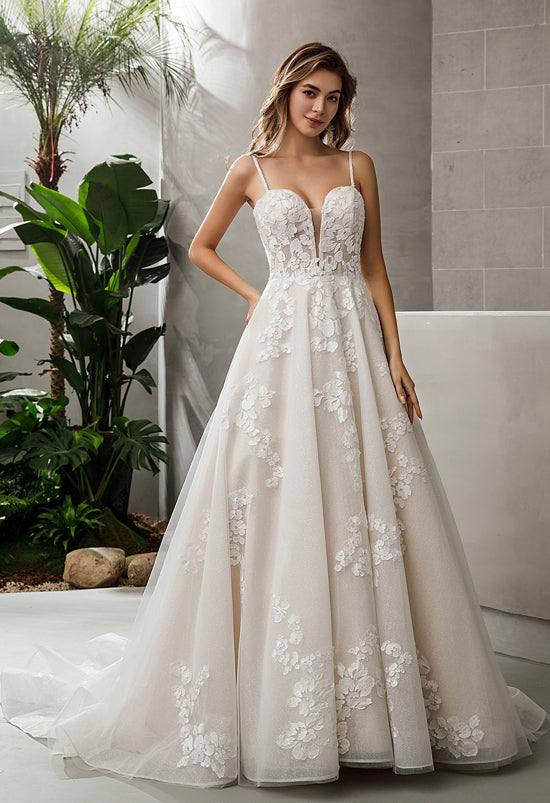 braut im a-linie prinzessin brautkleid mit spitze