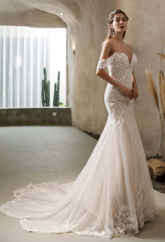 fit flare brautkleid mit abnehmbaren ärmel